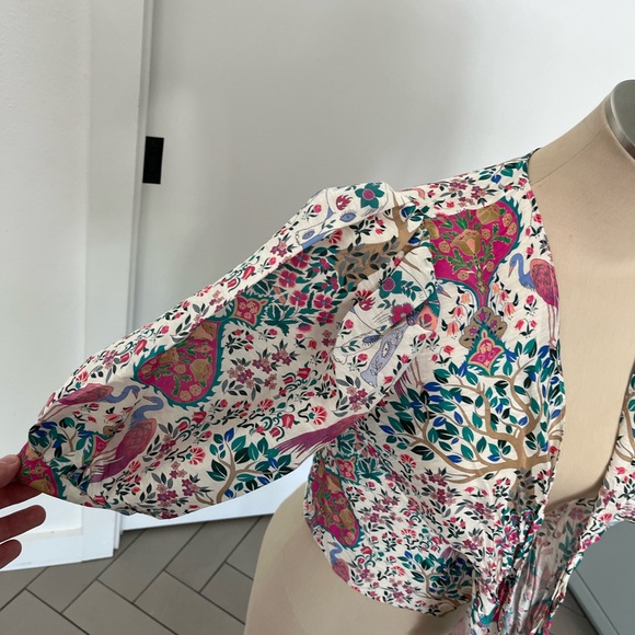 Sandro Floral Tie Top Printed Cropped Top In Linen And Silk - Picture 7 of 12